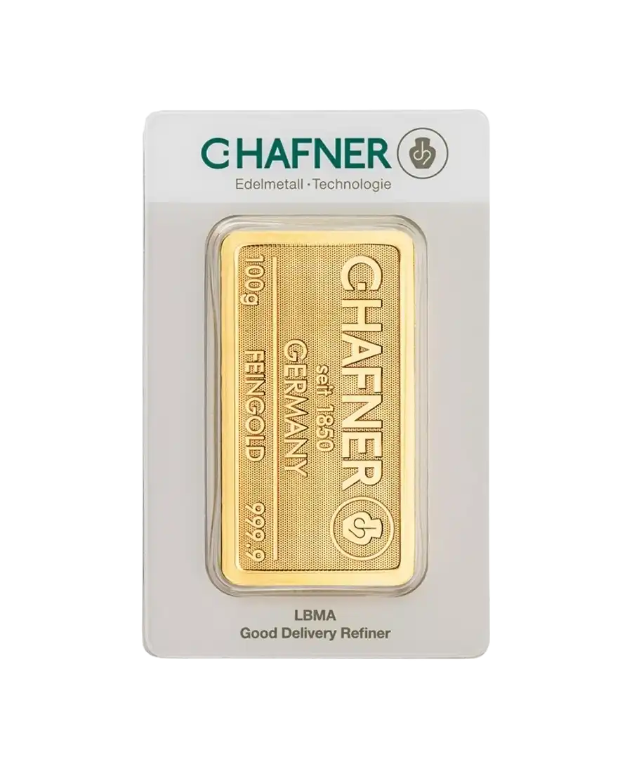 Lingot d'Or Étampé 100 Grammes de C. HAFNER